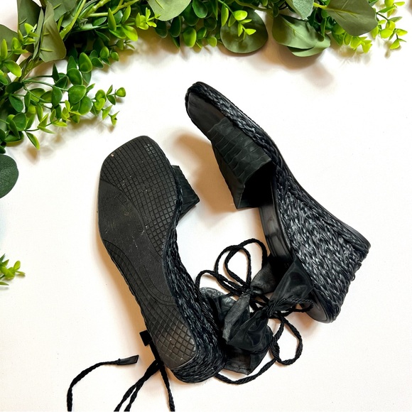 Stuart Weitzman Black Espadrilles Wedge Square Tow Lace Up Sandals - Picture 7 of 8